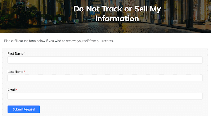 An example of a 'do not sell' form An example of a 'do not sell' form