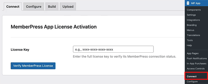 Add MemberPress AppKit license key in WordPress Add MemberPress AppKit license key in WordPress