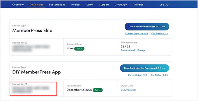 Copy the MemberPress AppKit license key Copy the MemberPress AppKit license key