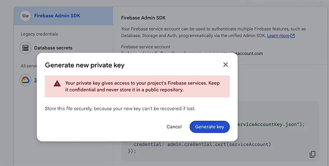 Generate an admin key for MemberPress AppKit in Firebase Generate an admin key for MemberPress AppKit in Firebase