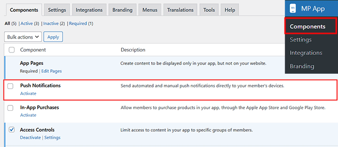 Enable push notifications component in MemberPress AppKit Enable push notifications component in MemberPress AppKit