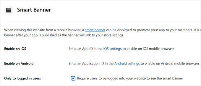 Enable smart banners in MemberPress AppKit Enable smart banners in MemberPress AppKit