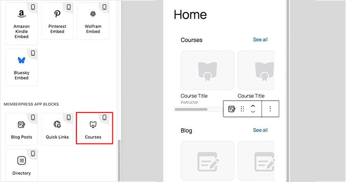 Add the Courses block in MemberPress AppKit Add the Courses block in MemberPress AppKit