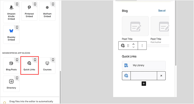 Add Quick Links block to MemberPress AppKit Add Quick Links block to MemberPress AppKit