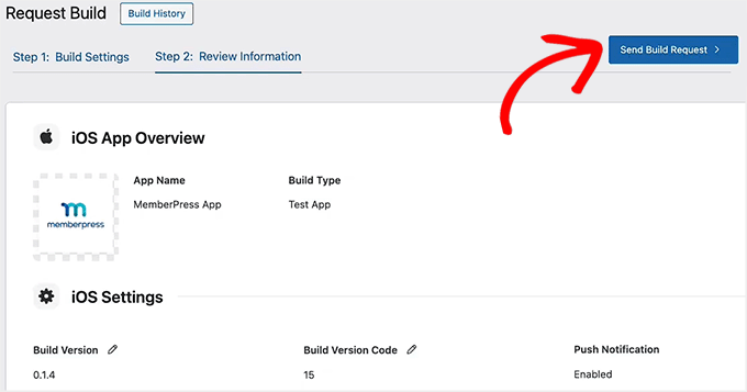 Click Send Build Request button in MemberPress AppKit Click Send Build Request button in MemberPress AppKit