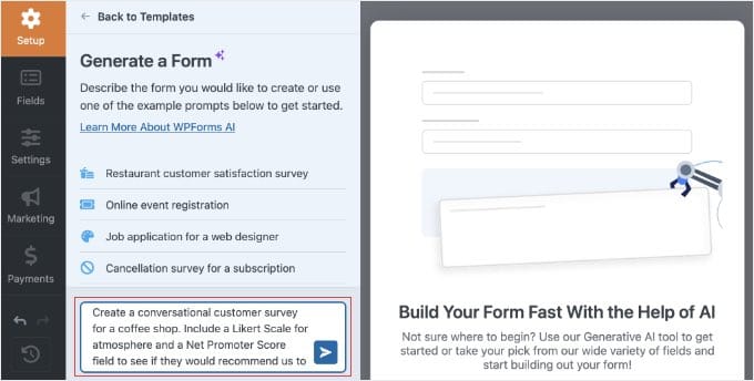 Generating a Form With AI in WPForms Generating a Form With AI in WPForms