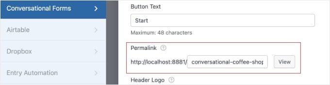 Setting a Permalink for a Conversation Form Setting a Permalink for a Conversation Form