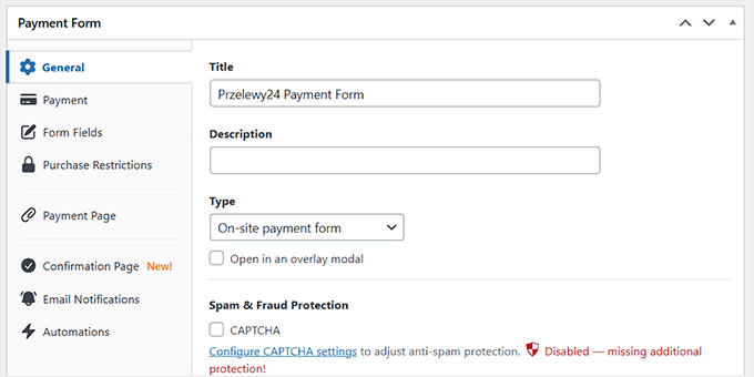 Add a title and description for the Przelewy24 payment fprm in WP Simple Pay Add a title and description for the Przelewy24 payment form in WP Simple Pay