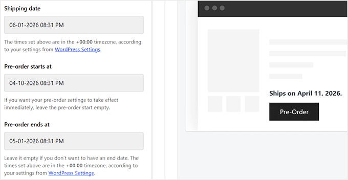 Configure pre-order start and end date in Merchant Configure pre-order start and end date in Merchant