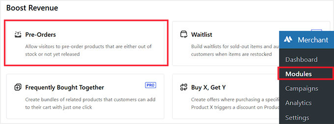 Select Pre-Orders module in Merchant Select Pre-Orders module in Merchant