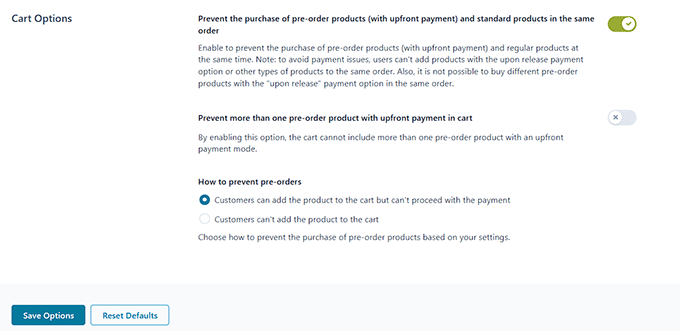 Configure pre-order cart options in YITH Configure pre-order cart options in YITH