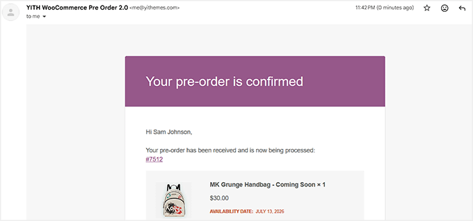 Pre-order confirmed email sent to customers with YITH Pre-order confirmed email sent to customers with YITH