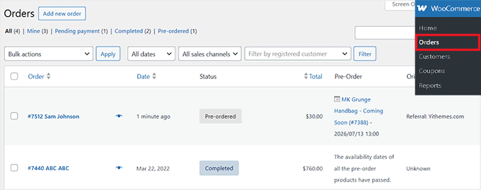 View YITH pre-orders on WooCommerce Orders page View YITH pre-orders on WooCommerce Orders page