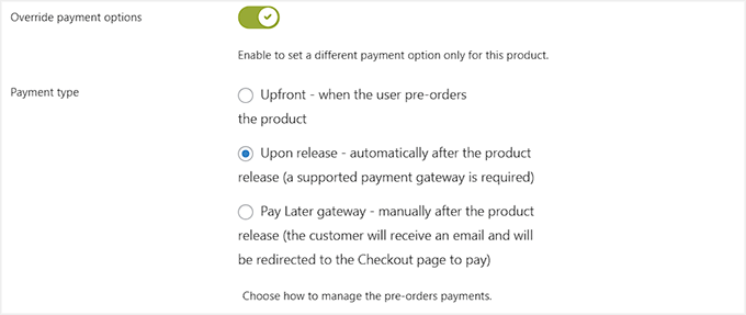 Configure payment options for a specific pre-order in YITH Configure payment options for a specific pre-order in YITH