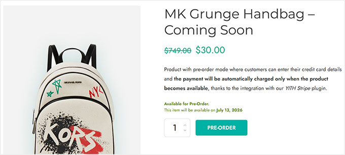Preview of a product available for pre-order in YITH Preview of a product available for pre-order in YITH