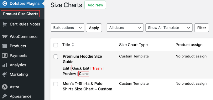 Product Size Chart Templates in Advanced Product Size Charts Pro The pre-made size chart templates library in Advanced Product Size Charts Pro