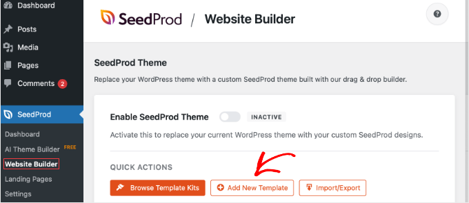 Adding a New Template Using the SeedProd Website Builder Adding a New Template Using the SeedProd Website Builder