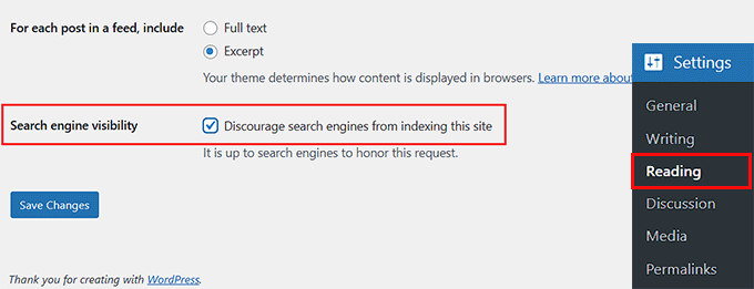 Discourage search engines from indexing site in WordPress Discourage search engines from indexing site in WordPress