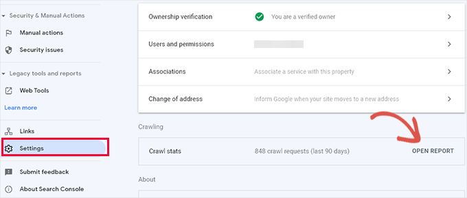 Open crawl stats report in Google Search Console Open crawl stats report in Google Search Console