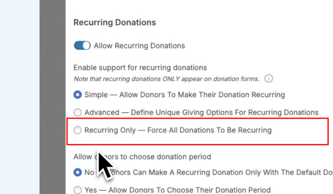 Recurring only donations Recurring only donations