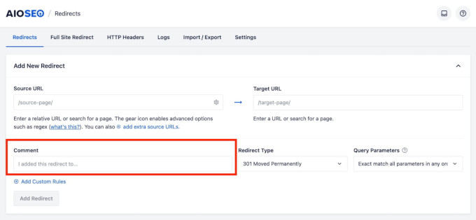 Notes in redirects Notes in redirects