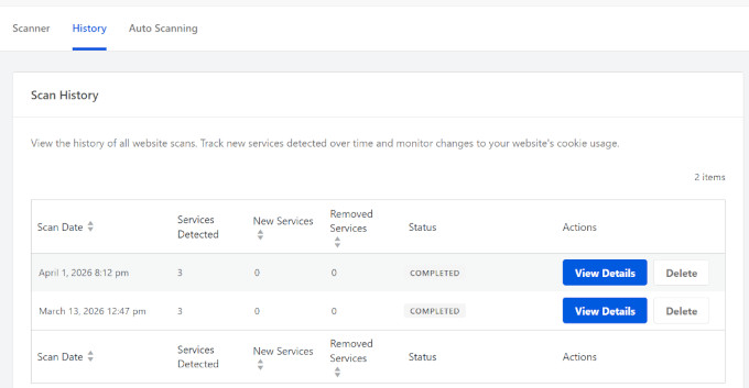 Review your past scanning history Review your past scanning history