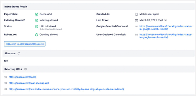Expanded index page status in AIOSEO Expanded index page status in AIOSEO