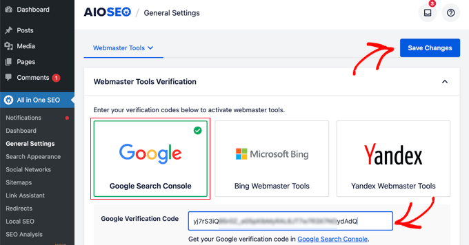 Webmaster tools in AIOSEO Webmaster tools in AIOSEO