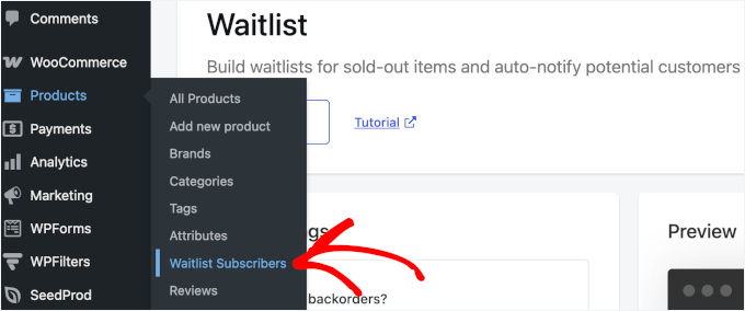 Waitlist subscribers in the Products page Waitlist subscribers in the Products page