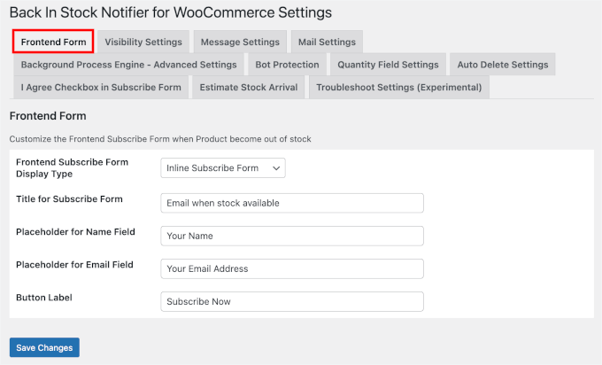 Configuring the instock notifier front end form Configuing the instock notifier front end form