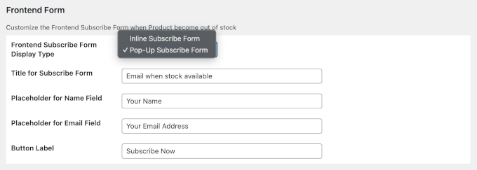Front end form types in instock notifier Front end form types in instock notifier