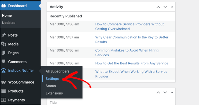 Going to Instock Notifier's settings Going to Instock Notifier's settings