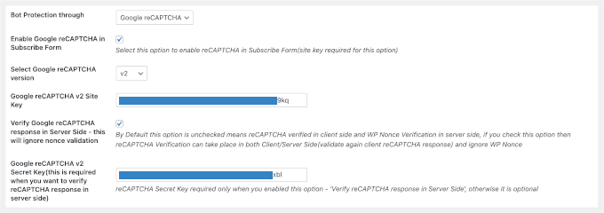 Entering Google reCAPTCHA keys Entering Google reCAPTCHA keys