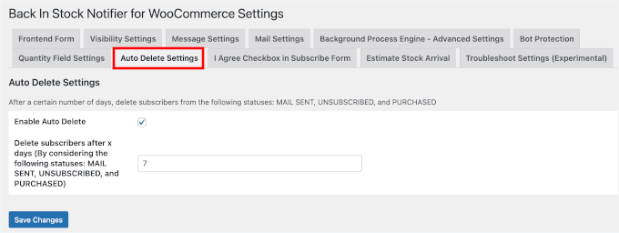 Configuring auto-delete settings Configuring auto-delete settings