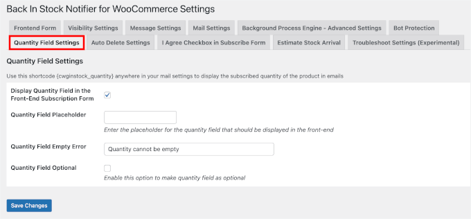 Quantity field settings in Back In Stock Notifier Quantity field settings in Back In Stock Notifier