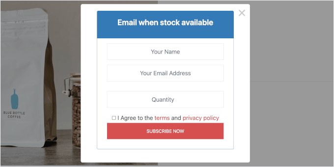 Popup out of stock product subscribe form Popup out of stock product subscribe form