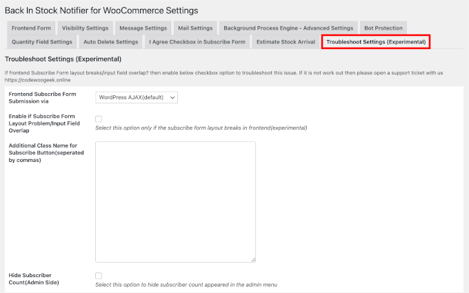 Configuring troubleshoot settings in Back in Stock Notifier Configuring troubleshoot settings in Back in Stock Notifier