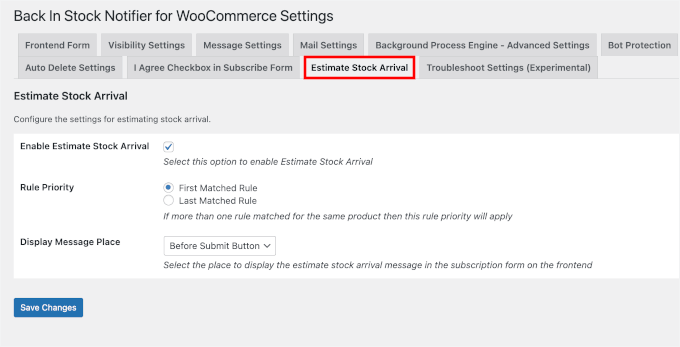 Configuring ETA in instock notifier-settings-eta Configuring ETA in instock notifier