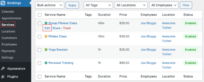 Editing a Service in Sugar Calendar Bookings Editing a Service in Sugar Calendar Bookings