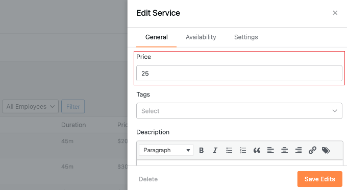 Entering the Price for a Service in Sugar Calendar Bookings Entering the Price for a Service in Sugar Calendar Bookings