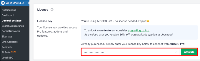 Verifying AIOSEO's license key Verifying AIOSEO's license key