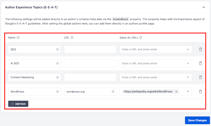 Adding the author experience topic list Adding the author experience topic list