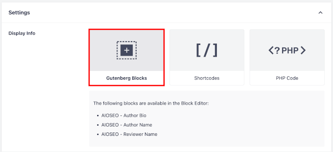 Choosing Gutenberg Blocks for the display info Choosing Gutenberg Blocks for the display info