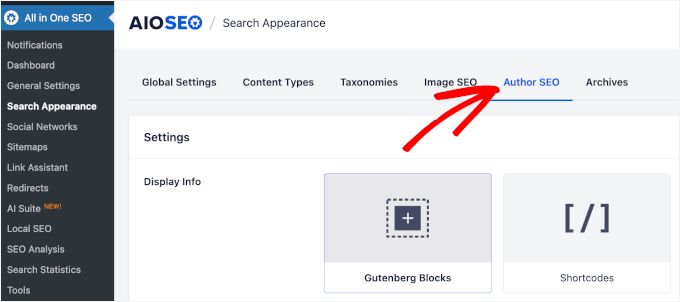 Accessing the Author SEO tab inside Search Appearance Accessing the Author SEO tab inside Search Appearance