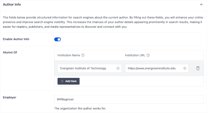 Adding alumni of and employer information Adding alumni of and employer information