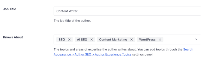 Adding the job title and experience topics Adding the job title and experience topics