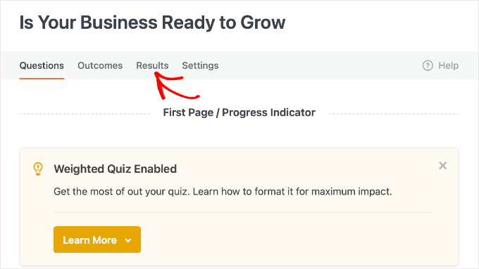 Click the WPForms Quiz Results Tab Click the WPForms Quiz Results Tab