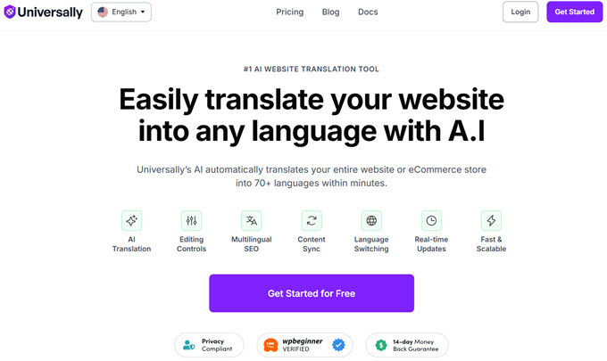 universally-homepage Universally AI website translation platform homepage
