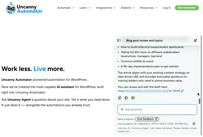 uncanny-agent-homepage Uncanny Agent AI assistant for WordPress