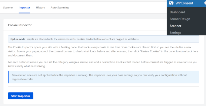 Cookie inspector in WPConsent Cookie inspector in WPConsent